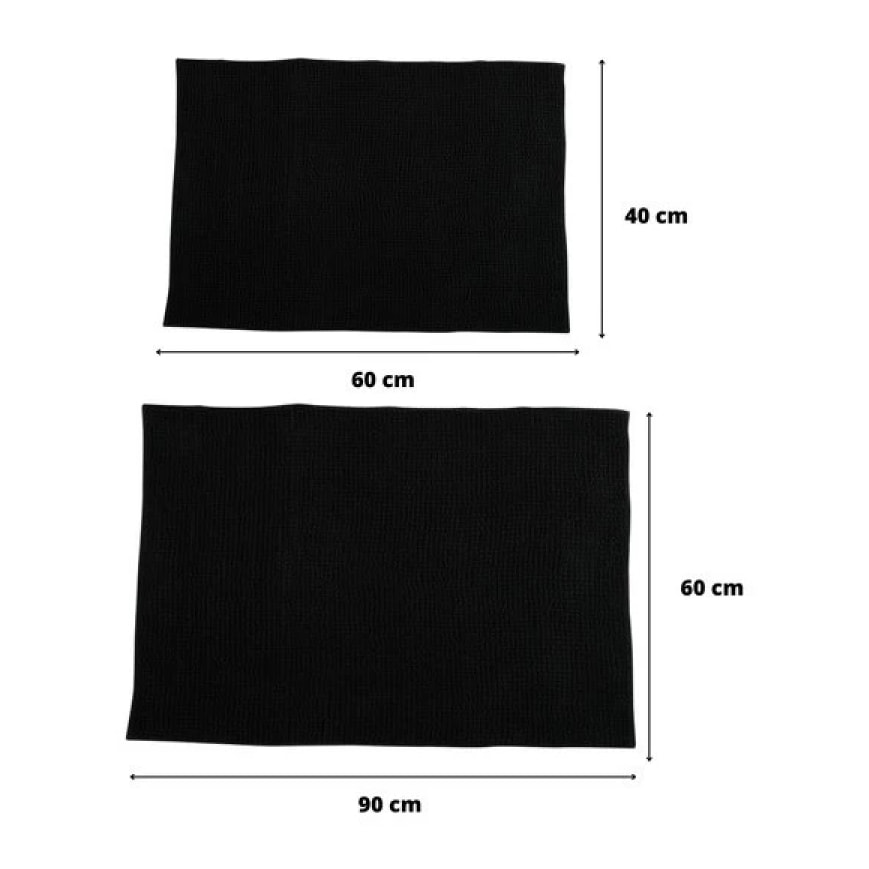 Lot de 2 Tapis de bain Microfibre CHENILLE Noir 40x60 et 60x90cm MSV