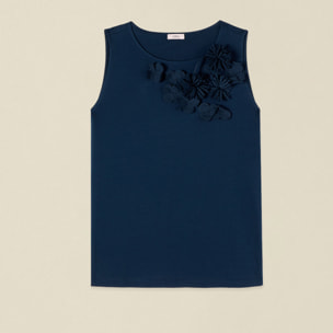 Oltre - Top in cotone con applicazioni floreali - Blu