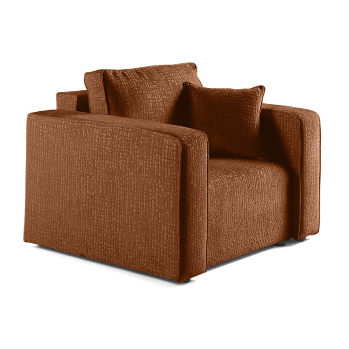 Topaze - fauteuil - en tissu velours relief - Terracotta