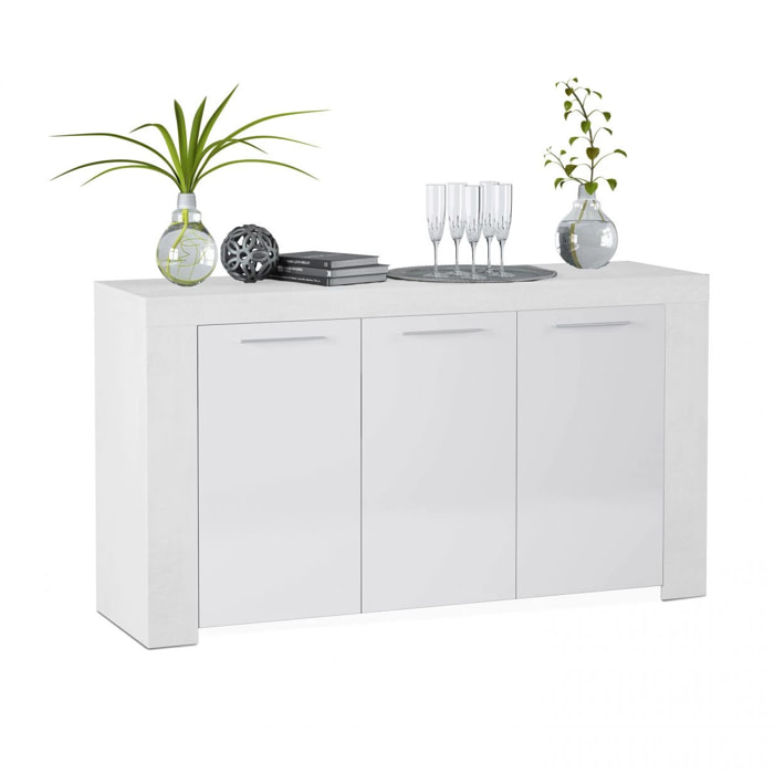 Aparador de 3 puertas con gran almacenamiento en blanco artik 144 cm Dara Blanco Artik (Blanco Mate)