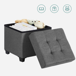 Pouf contenitore pieghevole in tessuto effetto lino grigio