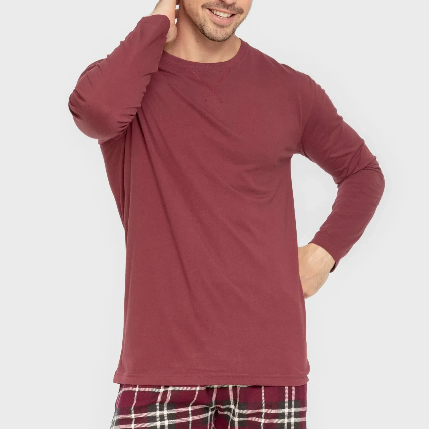 Pigiama uomo in flanella cuadro sauron bordeaux