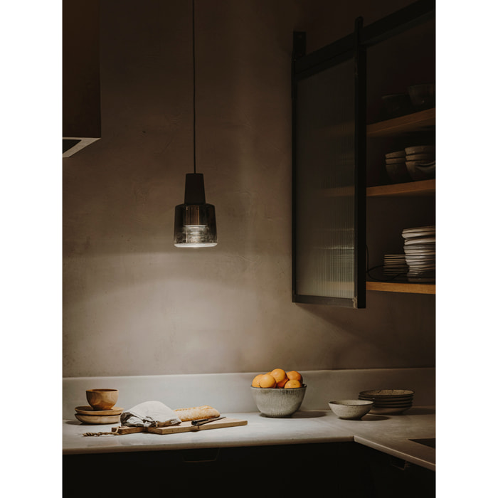 LEDS C4 Khoi - Lámpara Colgante de Techo LED 19.5W 3000K 907Lm Aluminio Cemento y Cristal Fumé