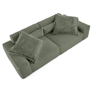 Richie - canapé droit 3 places avec double méridienne - assise profonde - en fausse fourrure côtelée - Vert