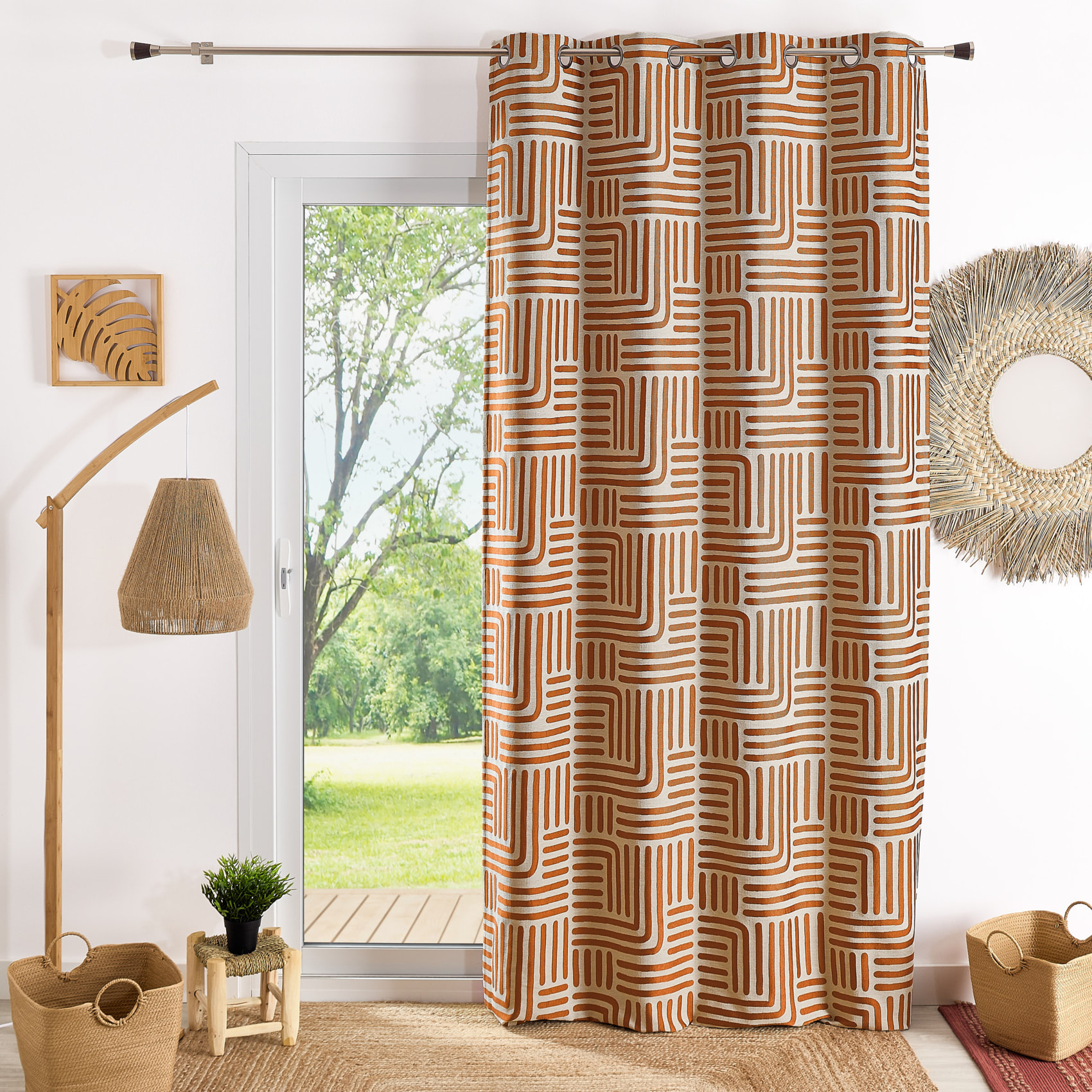 Rideau à oeillets tamisant jacquard - Terracotta