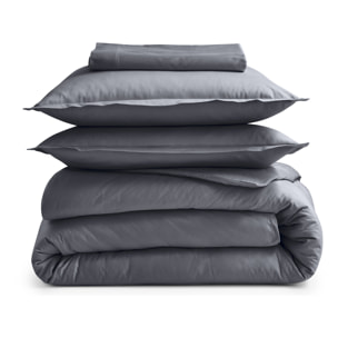 Drap plat piqué uni en percale de coton - Gris anthracite