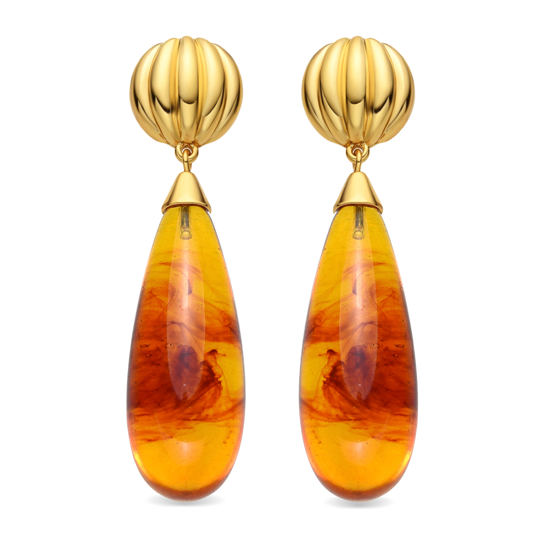 Pendientes con Resina Ambar acabado oro 18k