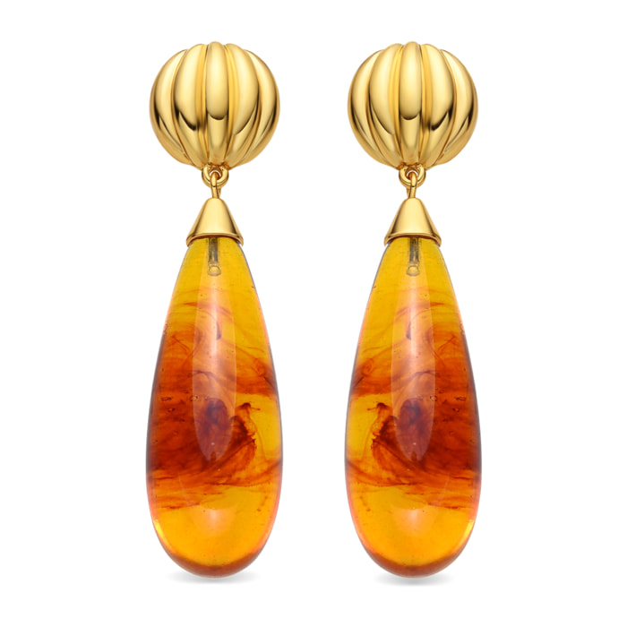 Pendientes con Resina Ambar acabado oro 18k