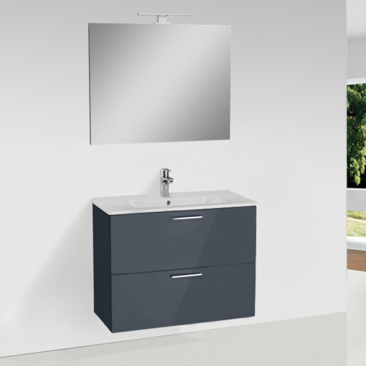 Mia ensemble meuble 79x61x39,5 cm avec miroir, lavabo et éclairage LED, Anthracite brillant (MIASET80A)