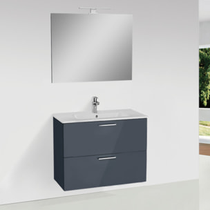 Mia ensemble meuble 79x61x39,5 cm avec miroir, lavabo et éclairage LED, Anthracite brillant (MIASET80A)