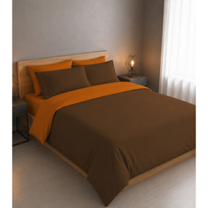 Parure Copripiumino Double-Color IPERSAN Puro Cotone Caffe'/Arancio