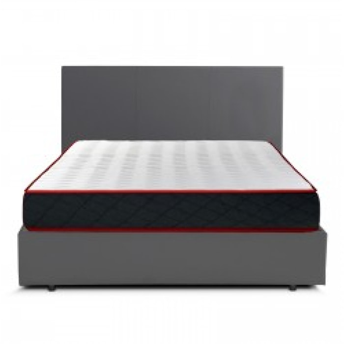 Lit coffre sommier relevable gris + Matelas Memoire de Forme | Modele Rome Simili Cuir | Grande capacite de stockage