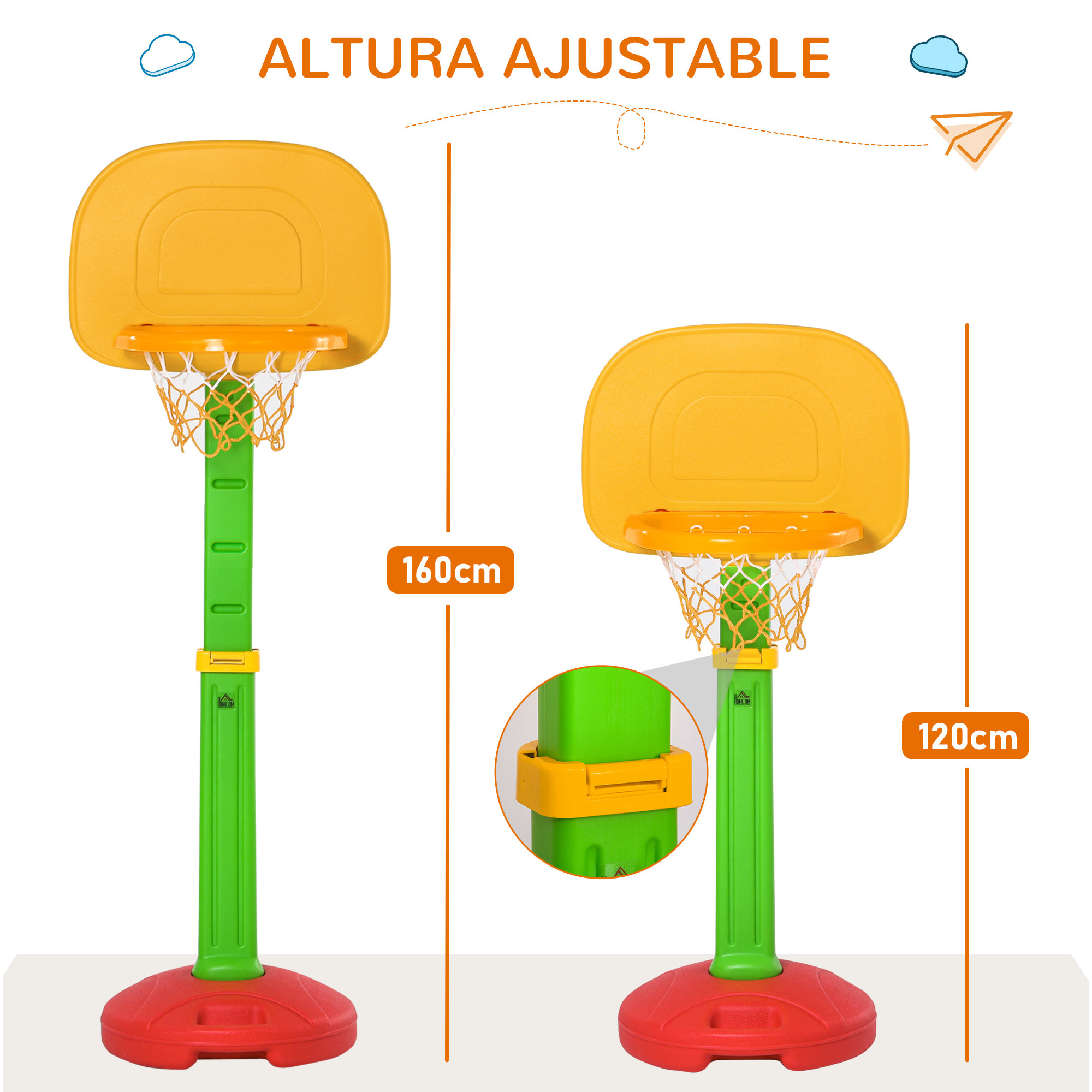 Canasta de Baloncesto Infantil con Altura Ajustable 2 Pelotas e Inflador +3 Años