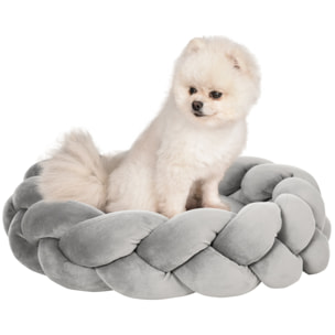 Cama para Perros Pequeños Antiestrés Cama para Gatos Lavable Cama para Mascotas Redondo con Cojín Independiente y Cuerda de Algodón 55x55x14 cm Gris