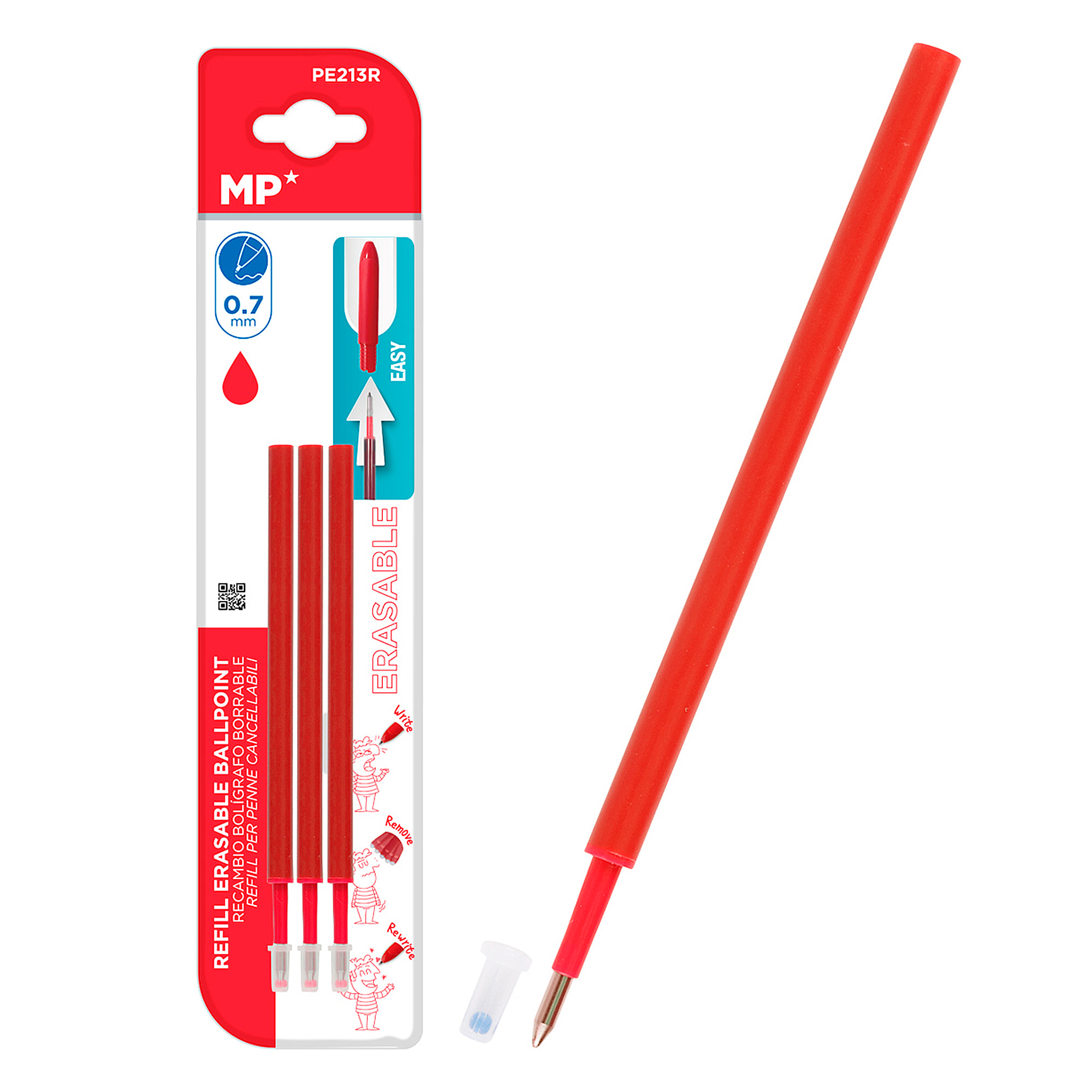 24 PACKS RICAMBI PER PENNA A SFERA CANCELLABILE ROSSA 3 Uds.