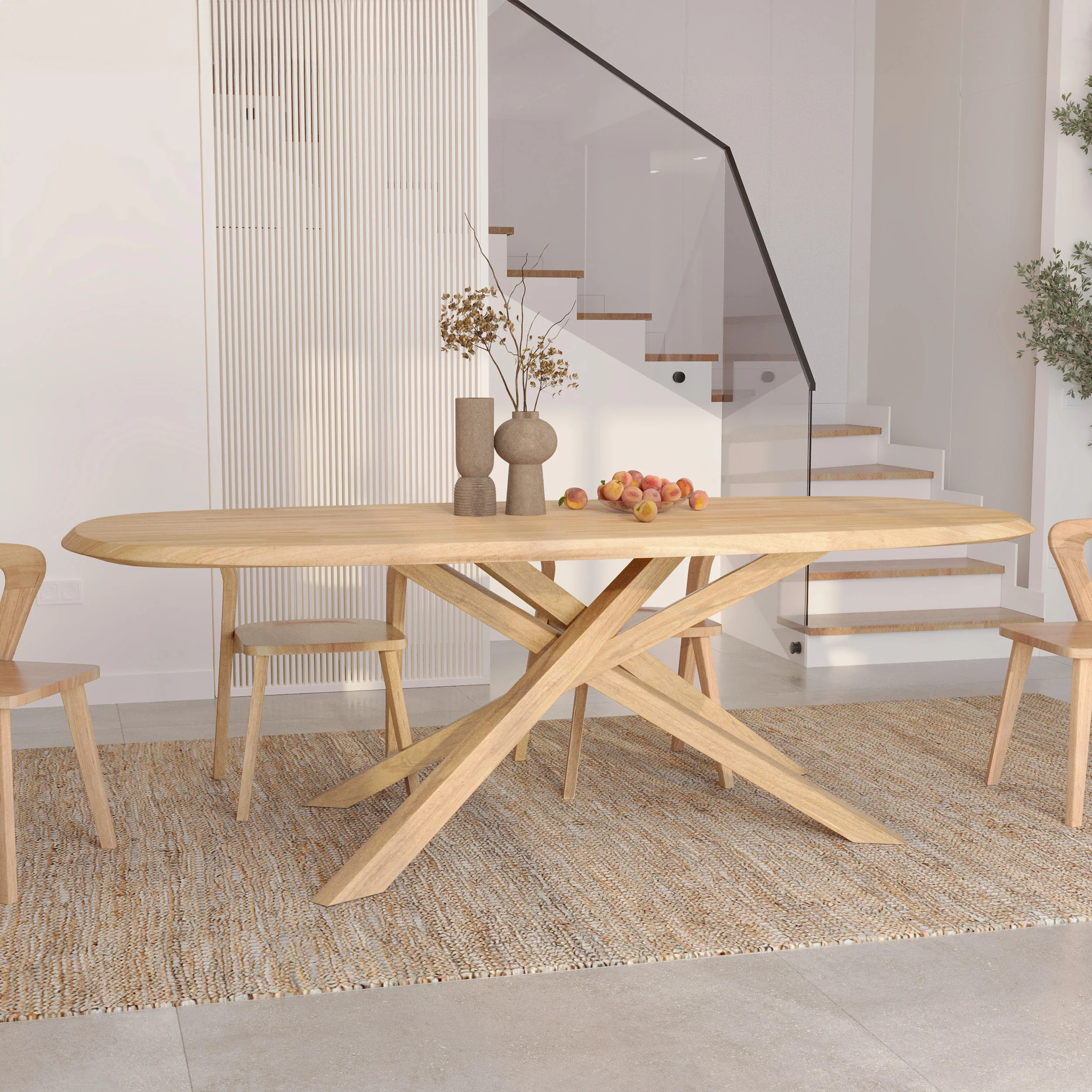 Table rectangulaire en bois d'hévéa massif clair 10 personnes - Aladin