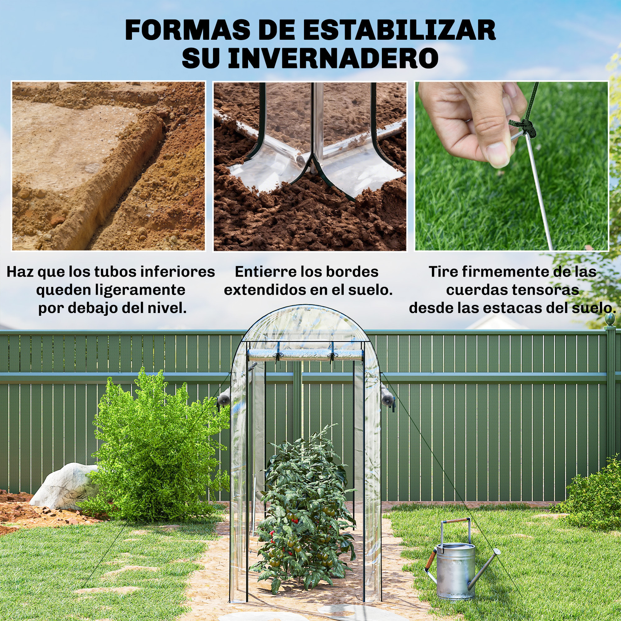 Invernadero de Exterior 3x1x2 m, Invernadero de Túnel con 8 Puertas Enrollables, Cubierta de Plástico y Marco de Acero Galvanizado, Anti-UV, Impermeable, para Cultivos, Transparente