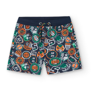 Bermudas estampadas niÃ±o, felpa, azul marino