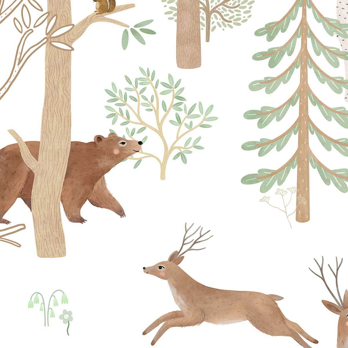 Papier peint bois animaux chambre bébé Intissé