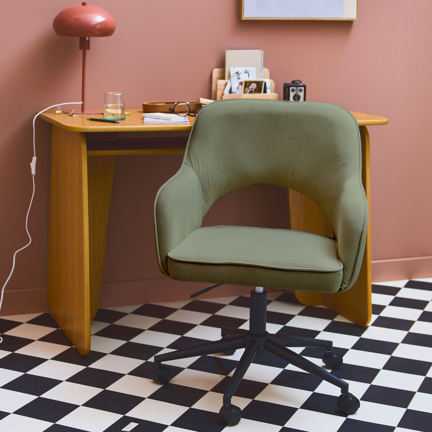 Chaise de bureau à roulettes velours côtelé JIM