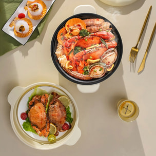 Vaporiera elettrica multifunzione: tre temperature: vaporiera, caldo, soffritto... 2,5 L doppio livello.