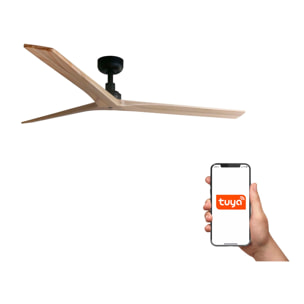 KLIM L Ventilateur de plafond noir/bois chêne TUYA
