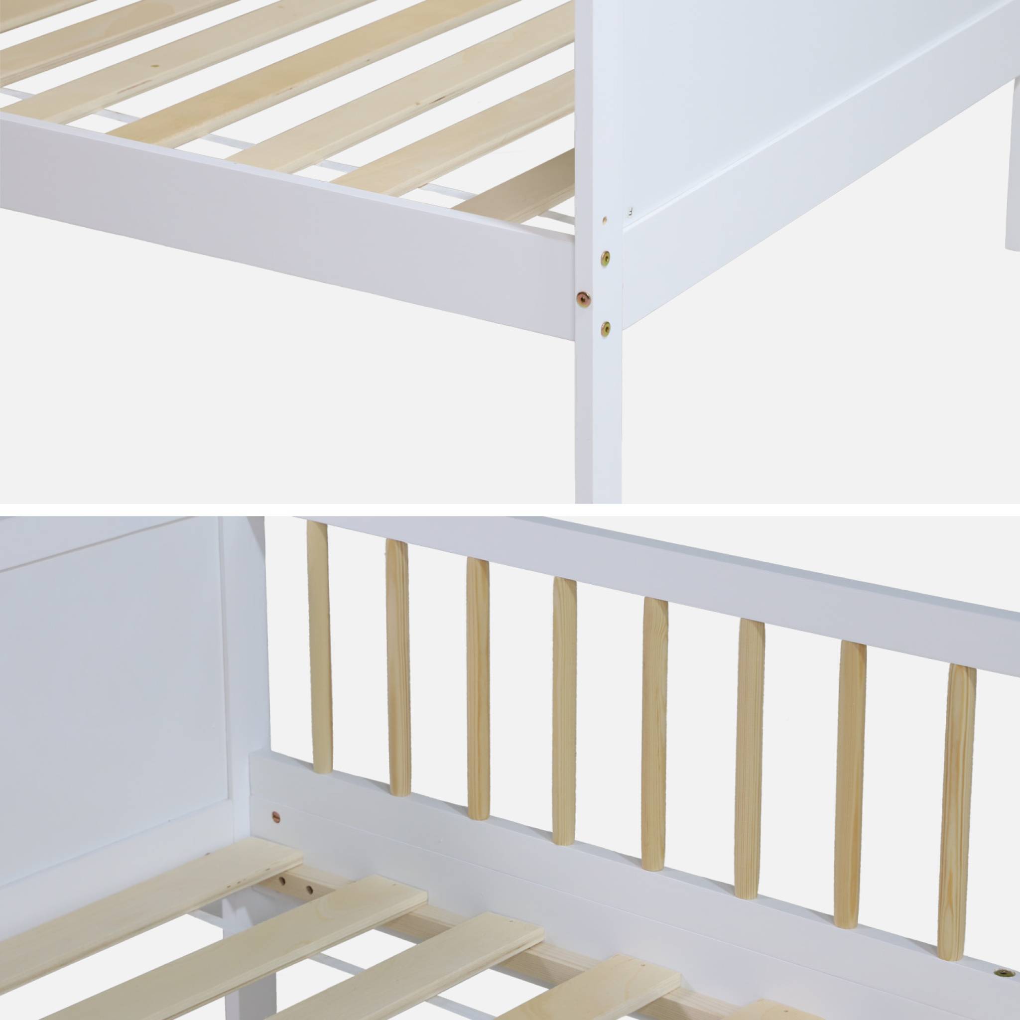 Lit enfant 90 x 190 cm pin naturel sommier à lattes inclus blanc - Elio