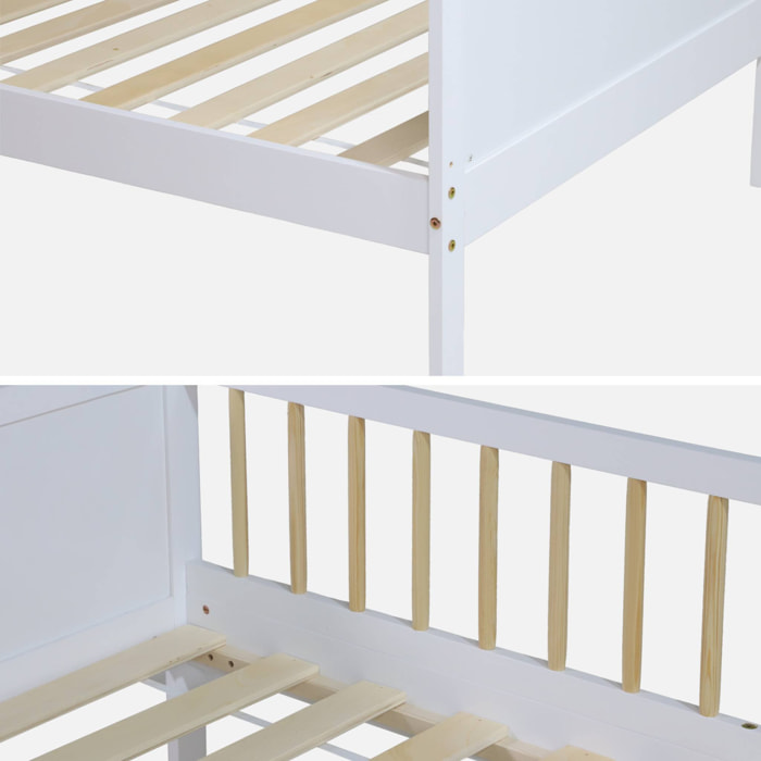 Lit enfant 90 x 190 cm pin naturel sommier à lattes inclus blanc - Elio