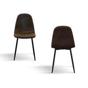 Set di 4 sedie VALLETTA in ecopelle scamosciato finitura castagna e gambe in metallo nero