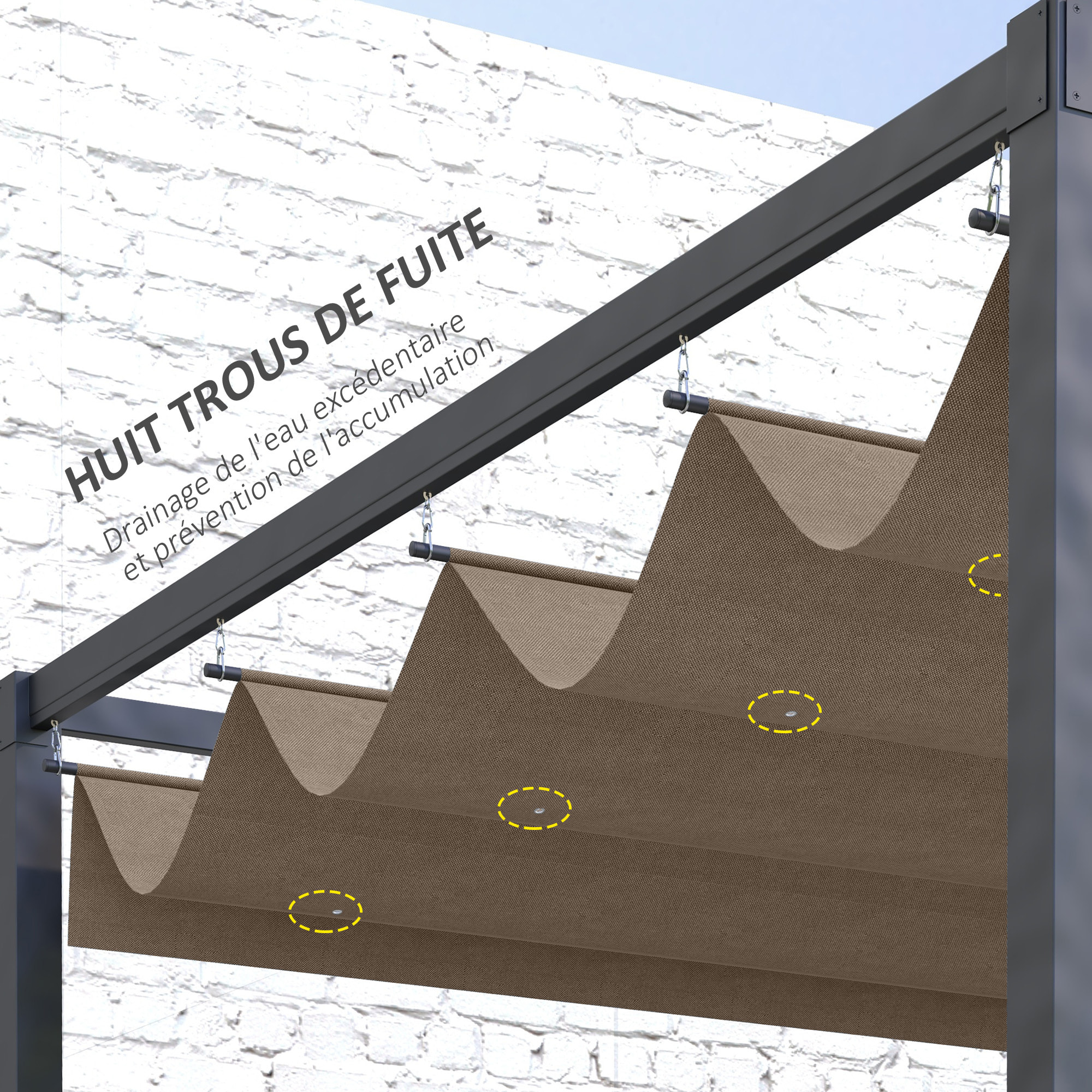 Toile de rechange pour pergola rétractable 3 x 2,15 m polyester haute densité 180 g/m² anti-UV30+ taupe