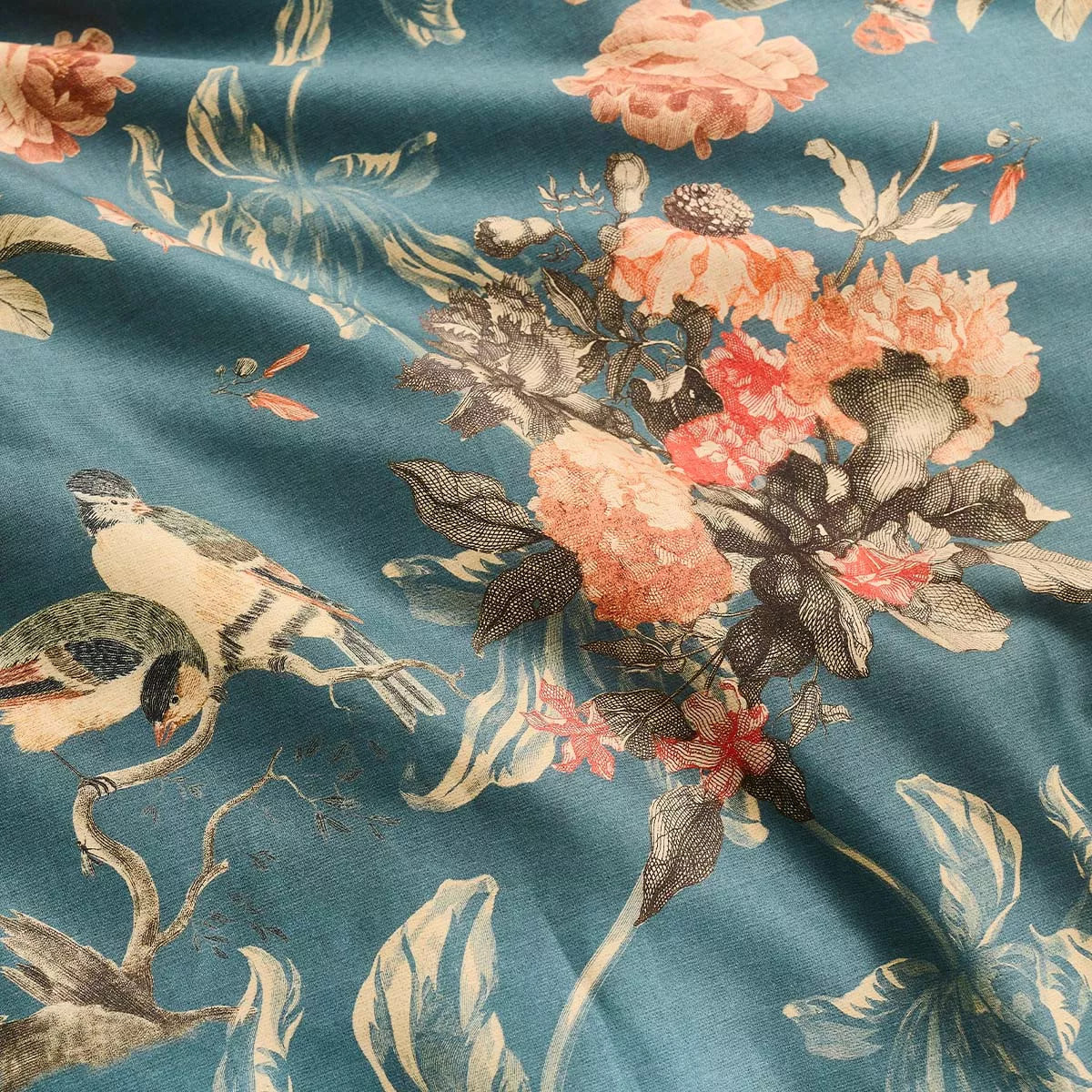Housse de couette satin de coton 115 g/m² imprimé vert orange Roses d'automne vert anglais