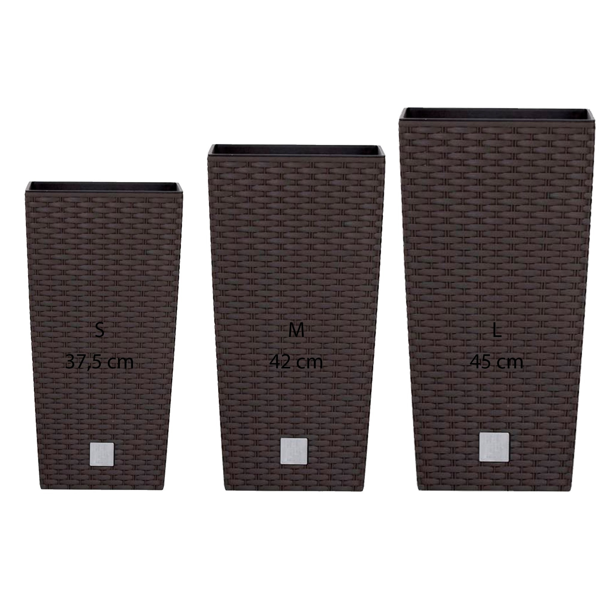 Pack 3 macetas altas de plastico en color ocre oscuro con deposito.