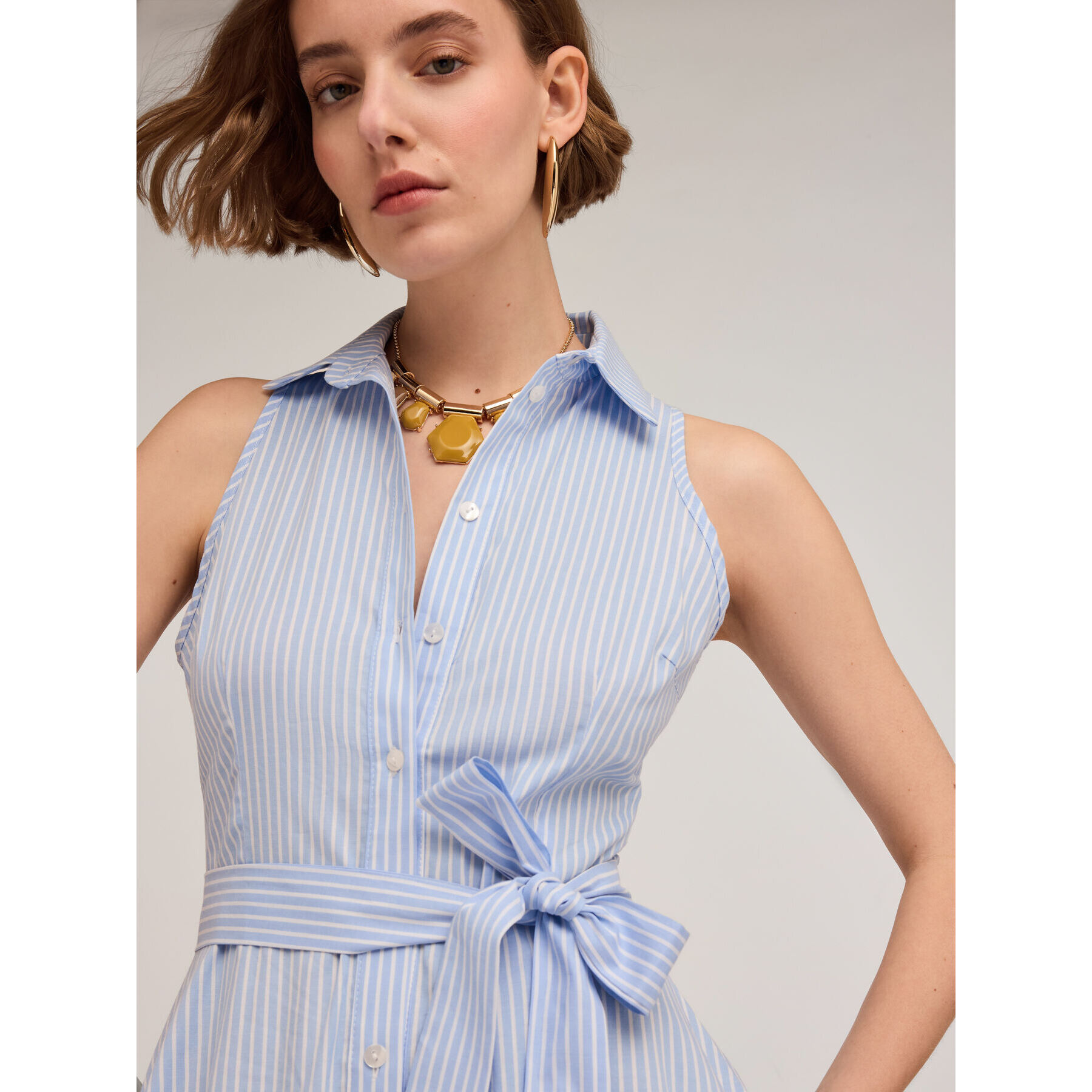 Motivi - Vestido camisero de algodón a rayas - Light - blue