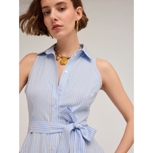 Motivi - Vestido camisero de algodón a rayas - Light - blue