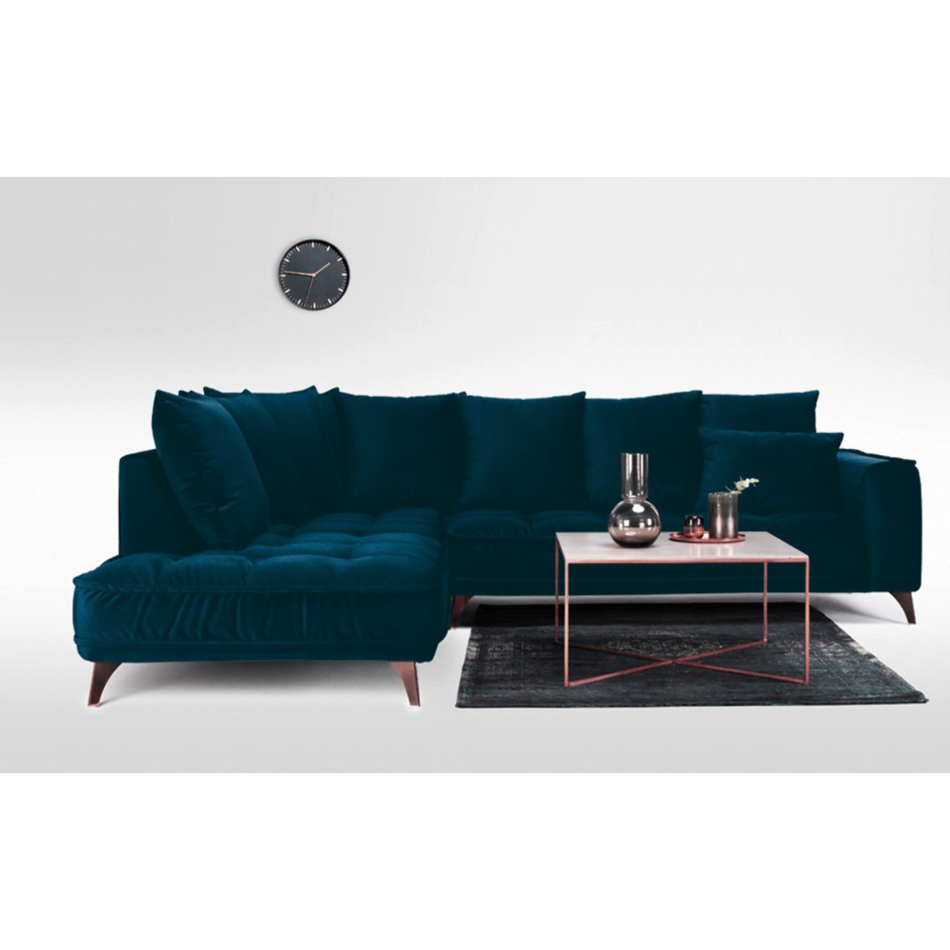 Canapé d'Angle Gauche Velours Altamo, 4 Places, Housse Déhoussable, Style Scandinave