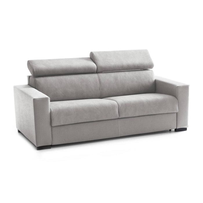 Divano letto 3 posti Algo, Sofà Soggiorno apertura girevole, Poggiatesta regolabili e Braccioli slim, 100% Made in Italy, Cm 200x95h85, Grigio