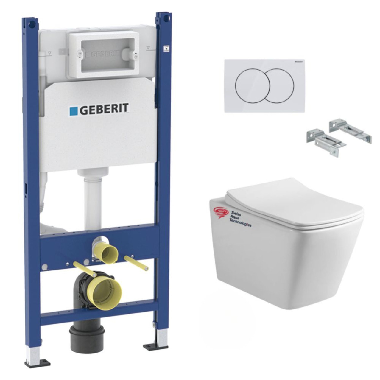Pack WC bati-support Geberit + WC sans bride Swiss Aqua Technologies + plaque (SINFIGEB3)