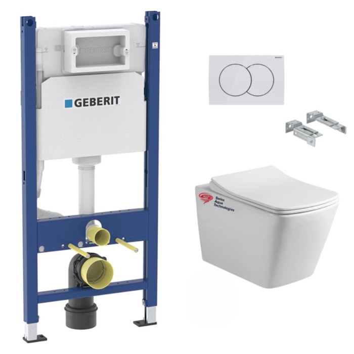 Pack WC bati-support Geberit + WC sans bride Swiss Aqua Technologies + plaque (SINFIGEB3)