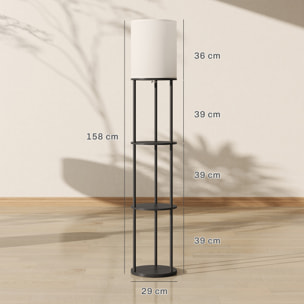 Lámpara de Pie con Estantes, Lámpara con 3 Temperaturas de Color, Control Remoto, para Salón, Dormitorio, Oficina, Negro