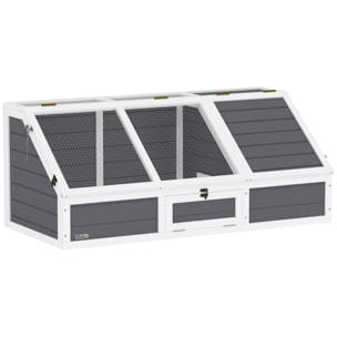 Casa para Tortugas de Madera, Terrario para Reptiles sin Base con Tapas Abatibles, Puerta Frontal Abrible y Pestillos de Seguridad, Caseta para Tortugas, 120x55x50 cm, Gris Claro