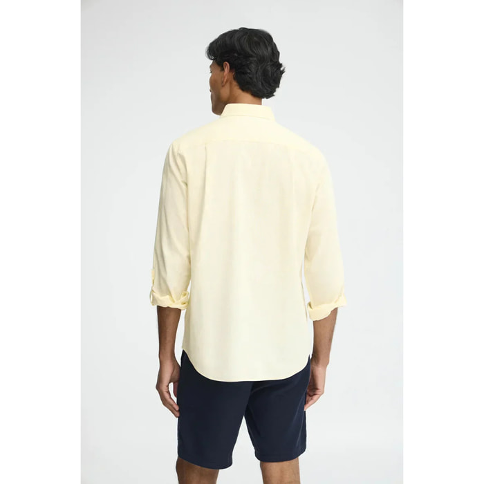 Camicia cotolino giallo pastello regular fit con logo Rigby Go