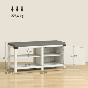 Banco Zapatero Rústico Zapatero con Asiento Organizador de Zapatos con Compartimentos Cojín para 7 Pares de Zapatos para Entrada Salón Dormitorio 100x40x48 cm Blanco y Gris