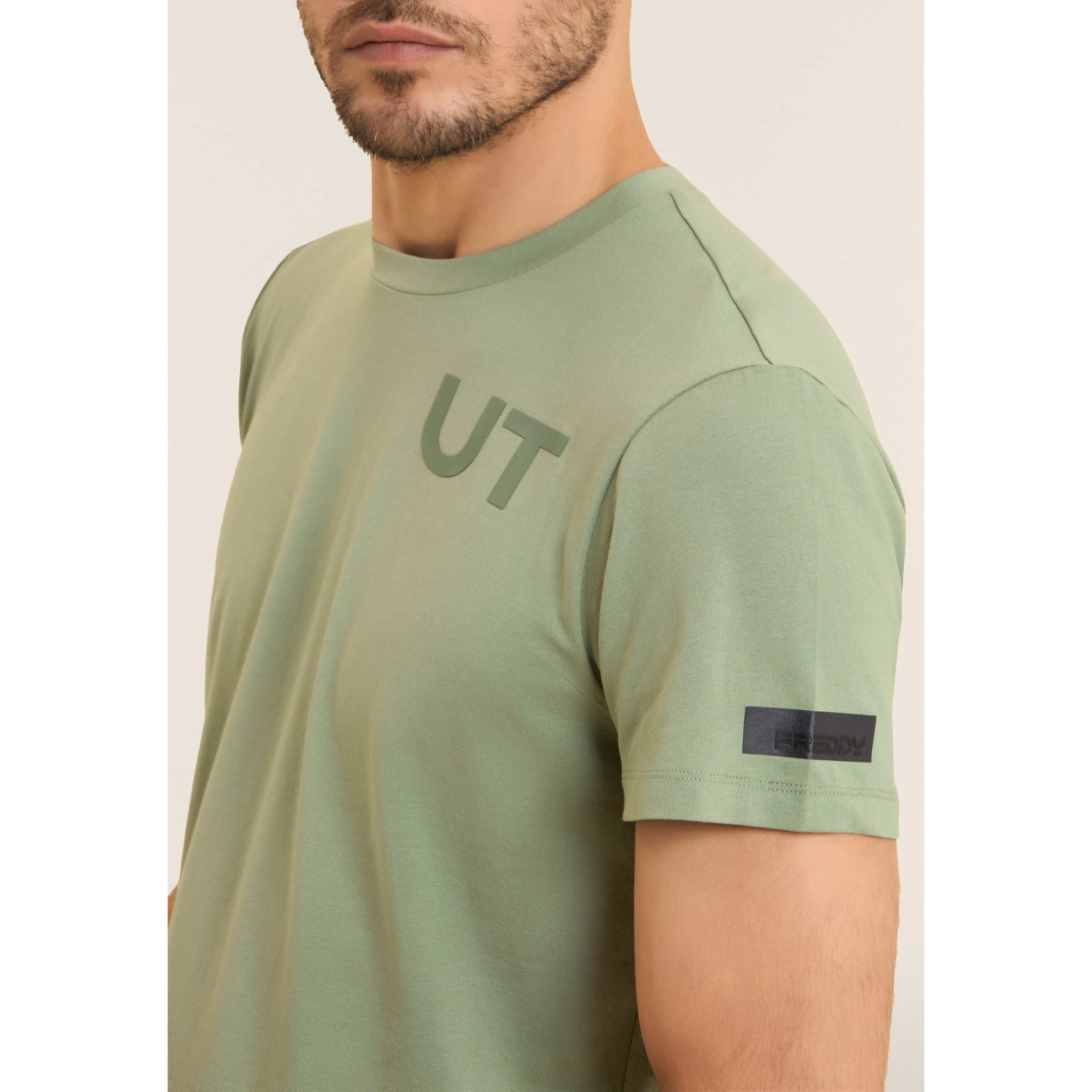 T-shirt Cotone Elasticizzato con Stampa Urban Tech