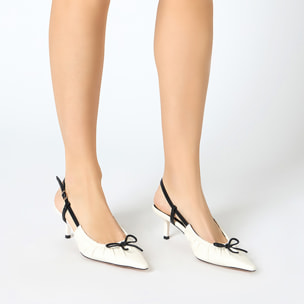 Décolleté slingback donna panna con fiocchetto