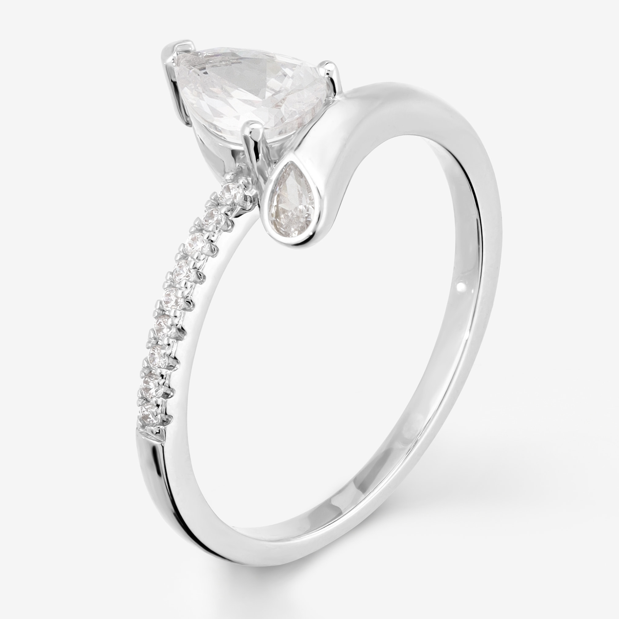 Anello Contrarié con Pavé e Cubic Zirconia a Goccia