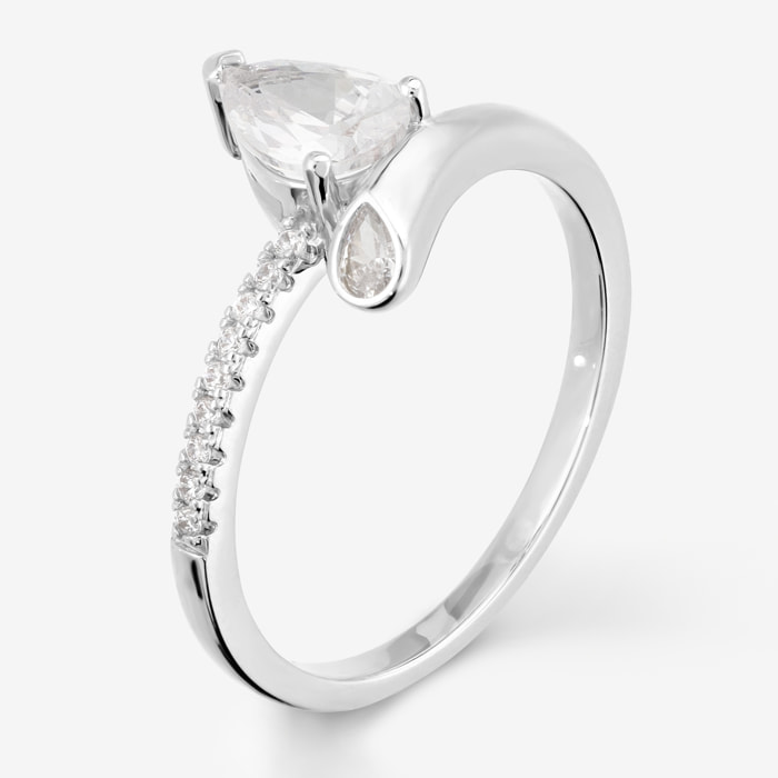Anello Contrarié con Pavé e Cubic Zirconia a Goccia