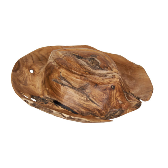 Sculpture chapeau cow-boy en racine de bois de teck, 28 cm, artisanale – CHARIF
