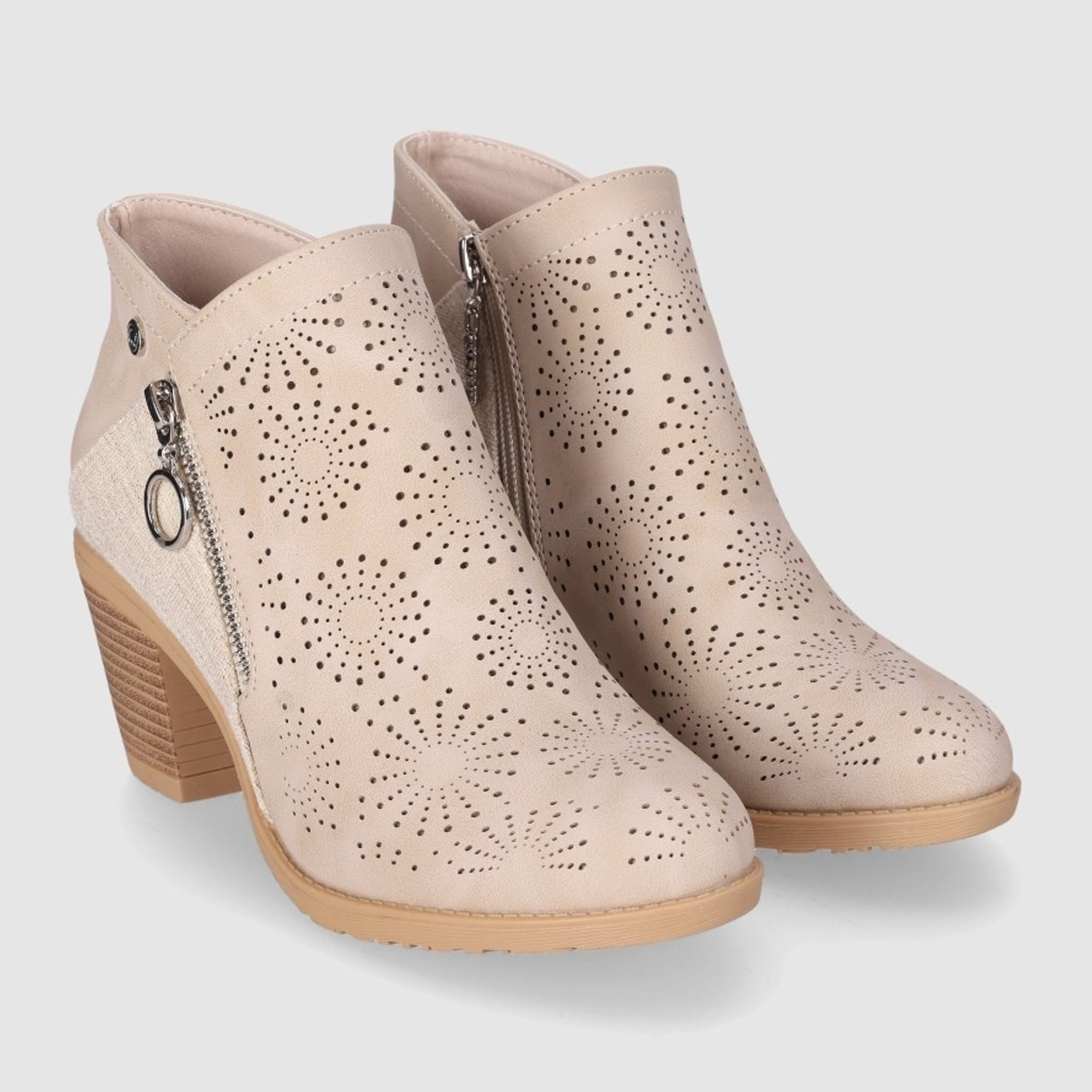 Botines de Piel Sintética - Beig - Tacón: 6 cm