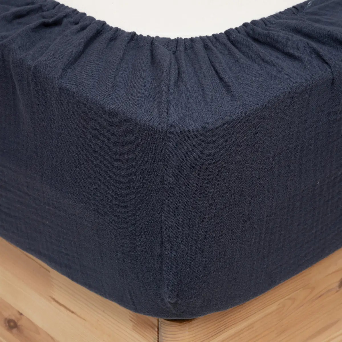 Drap housse "Flora" gaze de coton bleu 160x200cm