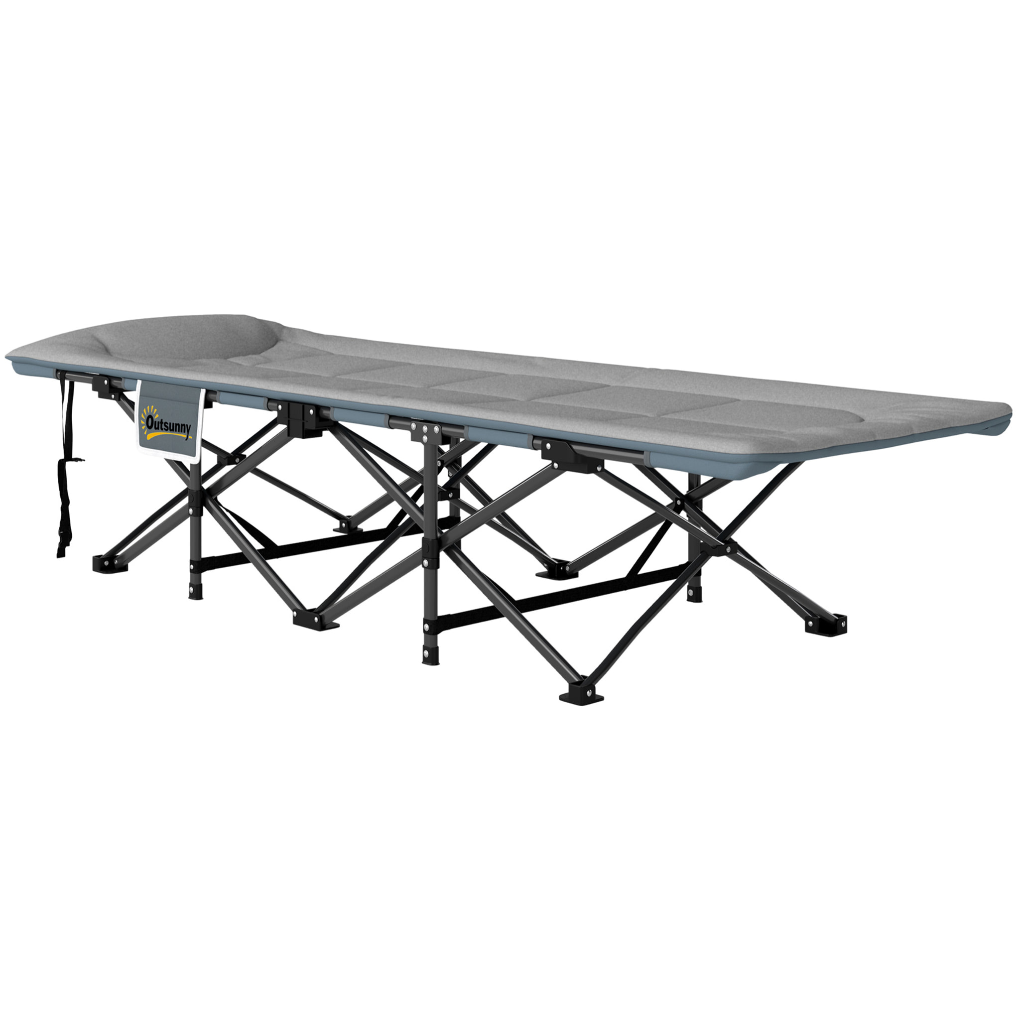 Lit de camp pliable matelassé grand confort tétière intégré - poche latérale rangement - gris